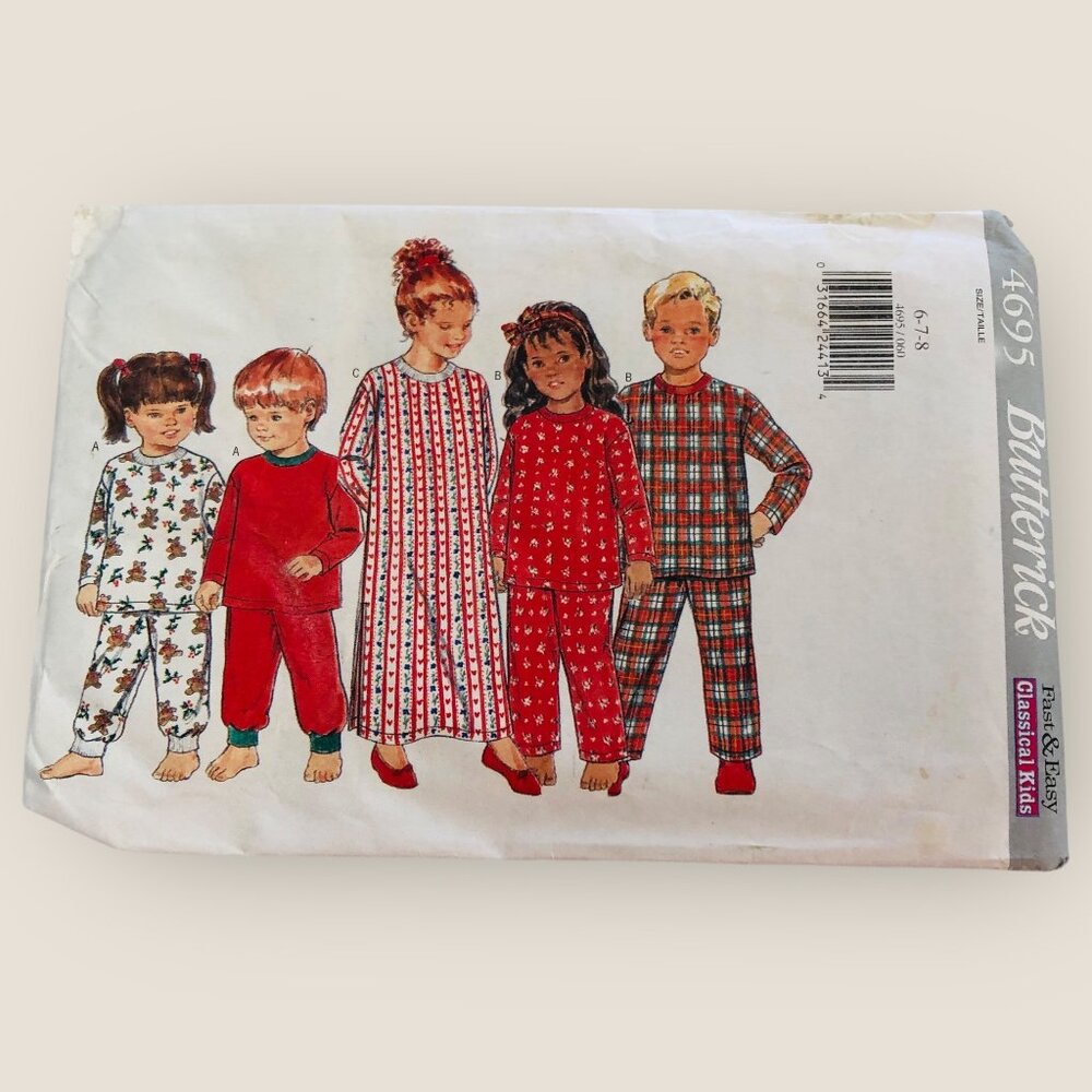Vintage Butterick Sewing Pattern 4695 Children's Pajamas Pants Top Gown Size 6-8